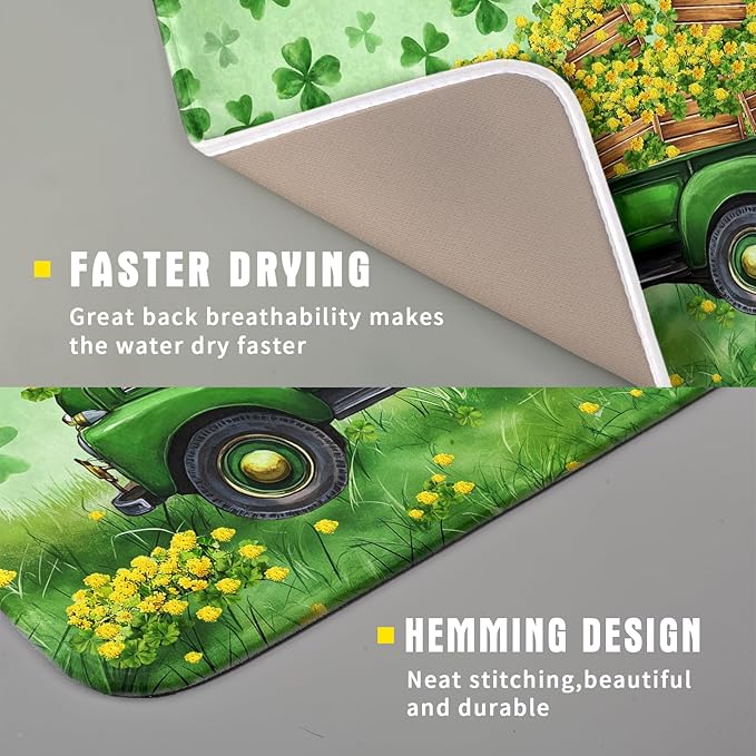 Holiday Truck Drying Dish Mat Green Lovely Clovers Decoration Cloth Dish Drain Mat Small - Image 3