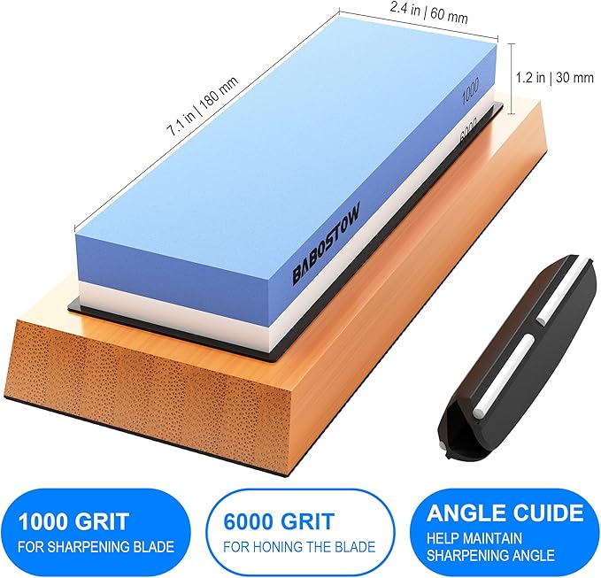 Premium Whetstone Knife Sharpening Stone 2 Side Grit 1000/6000 Waterstone- Whetstone Knife Sharpener & Honing Stones - NonSlip Bamboo Base & Angle Guide