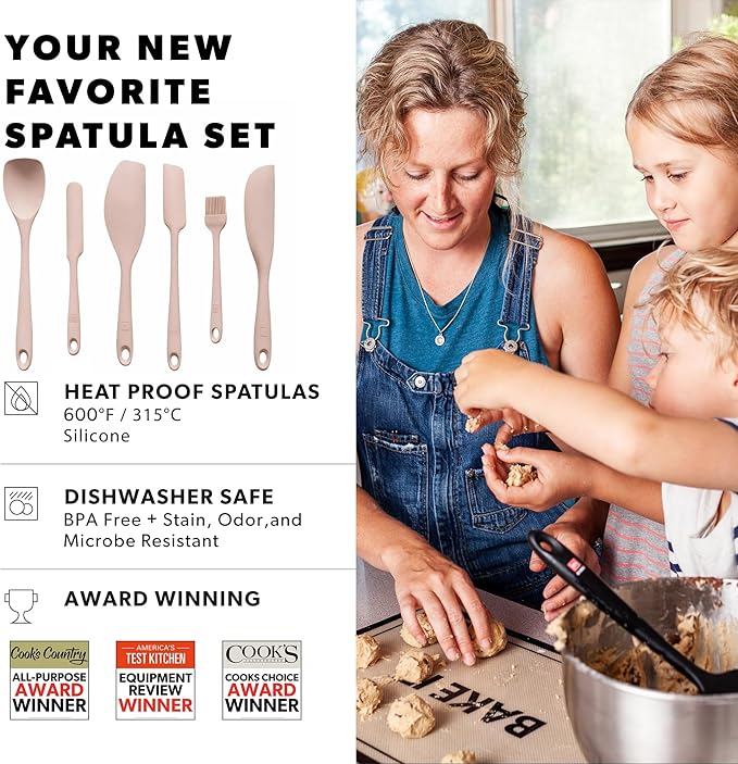 DI ORO 6-Piece Silicone Spatula Set - Rubber Kitchen Utensils for Baking, Cooking & Mixing - Heat-Resistant 600°F BPA Free Spatulas for Nonstick Cookware - Dishwasher Safe (Cashmere Rose)