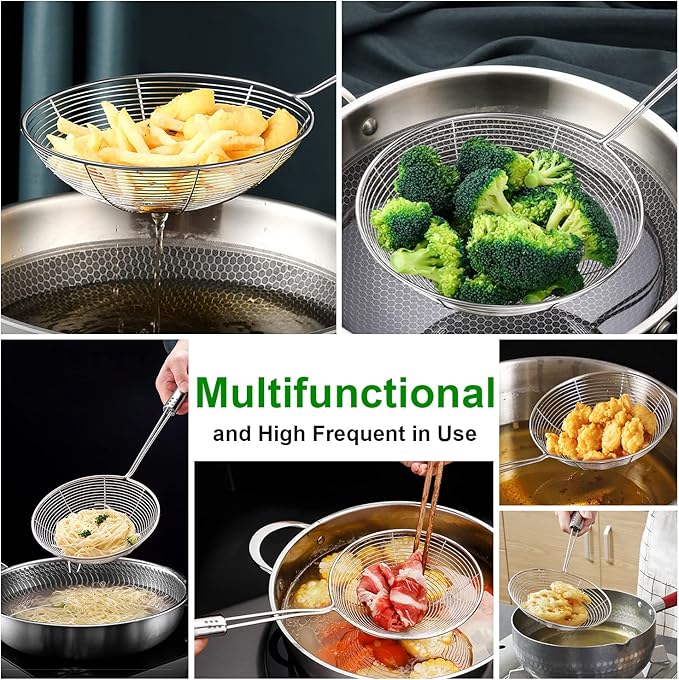 Swify Spider Strainer Set of 3 Asian Strainer Ladle Stainless Steel Wire Skimmer Spoon with Handle for Kitchen Frying Food, Pasta, Spaghetti, Noodle-30.5cm, 32cm, 35cm - Image 6
