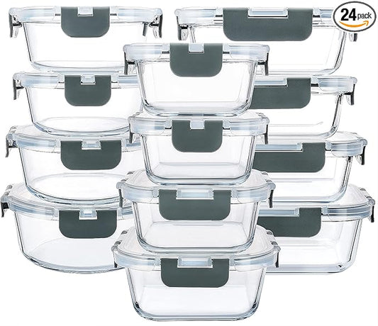 M MCIRCO 24-Piece Glass Food Storage Containers with Upgraded Snap Locking Lids,Glass Meal Prep Containers Set - Airtight Lunch Containers, Microwave, Oven, Freezer and Dishwasher by MMCIRCO