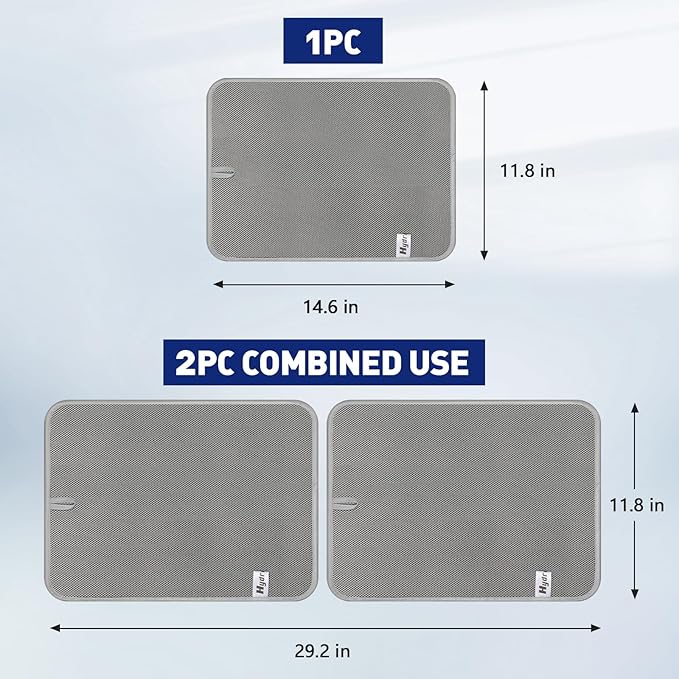14.6*11.8 inch Microfiber Dish Drying Mat,2 Compact Ultra Absorbent Dish Mat Drying Kitchen Mat,Small Dish Drying Mats for Kitchen Counter,Draining Racks,Sinks (Gray) - Image 2