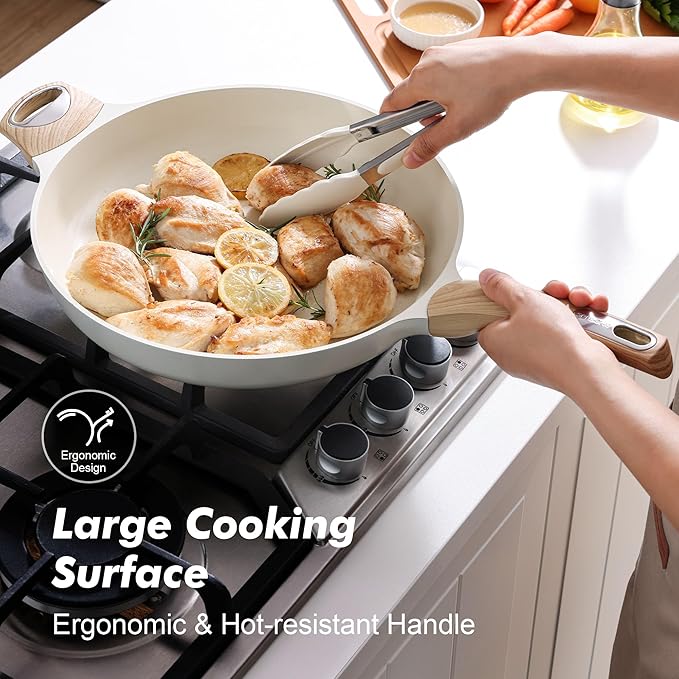 SENSARTE Ceramic Nonstick Frying Pan Skillet with Lid 12.5Inch Large Non Stick Non-toxic Healthy Kitchen Cooking Chef's Pan, Free of Intentionally Added PFOA/PFAS/PTFE, Induction Compatible, White - Image 6