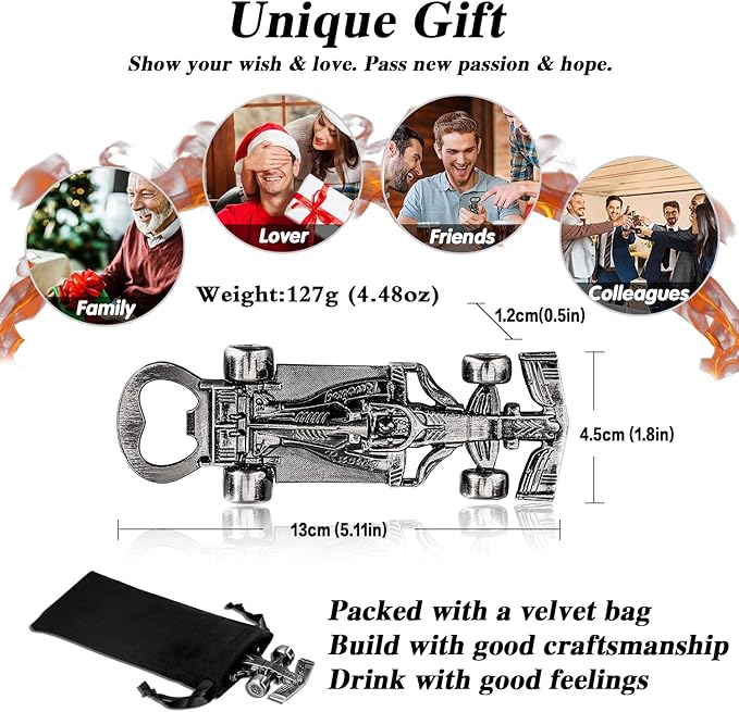 LKKCHER Racing Car Bottle Opener - Novelty Gift for Men, Women & Racing Fans - Birthday, Christmas Stocking Stuffers