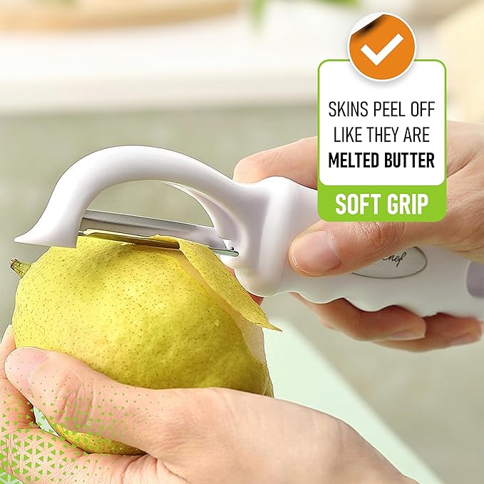 Spring Chef Premium Swivel Vegetable Peeler, Comfrotable Handle and Ultra Sharp Stainless Steel Blades - Perfect Kitchen Peeler For Veggie, Fruit, Potato, Carrot, Apple - White - Image 4