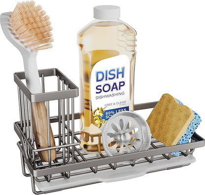 SWTYMIKI Sink Caddy Sponge Holder - Kitchen Sink Organizer with High Brush Holder for Countertop to Hold Dish Soaps and Sponges, Stainless Steel, Sand Nickel by SwtyMiki-TidyHomeSweetLife