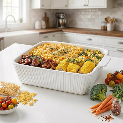 10" Square Ceramic Casserole Dish Set of 2-2.6 Qt Deep Baking Dishes with Handles for Oven, Lasagna Pan for Casseroles Cake Bread, Microwave Dishwasher Safe Bakeware Set, White - Image 8