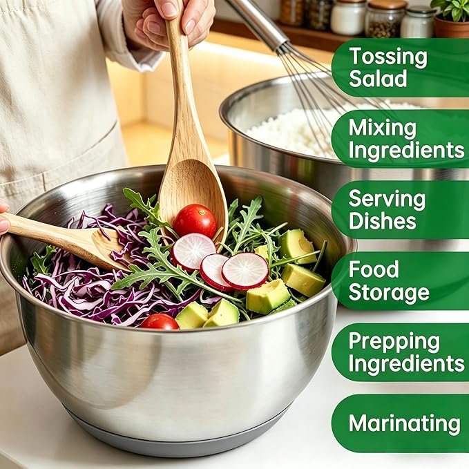 Deedro Premium Mixing Bowls with Airtight Lids Set, 22Pcs Thicker Stainless Steel Mixing Bowl Set, Large Prep Metal Bowls, Non-Slip Silicone Base Nesting Bowls for Kitchen, 1.5/2/3/4/5 QT, Gray - Image 5