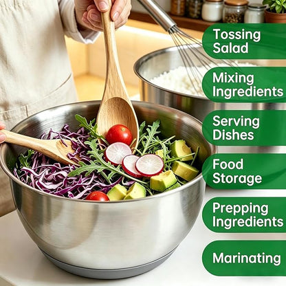 Deedro Premium Mixing Bowls with Airtight Lids Set, 22Pcs Thicker Stainless Steel Mixing Bowl Set, Large Prep Metal Bowls, Non-Slip Silicone Base Nesting Bowls for Kitchen, 1.5/2/3/4/5 QT, Gray - Image 5