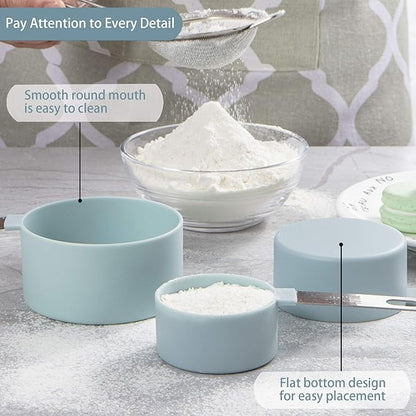 Measuring Cups and Spoons Set of Huygens Kitchen Gadgets 10 Pieces, Stackable Stainless Steel Handle Measuring Cups for Measuring Dry and Liquid Ingredient (Lake blue) - Image 4