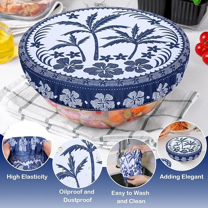 5 Pieces Bowl Covers Reusable, 5 Size Elastic Cloth Bowl Covers for Bread Proofing Stretch Food Covers Washable for Food Fruits Leftover (Tropical Plants) - Image 4