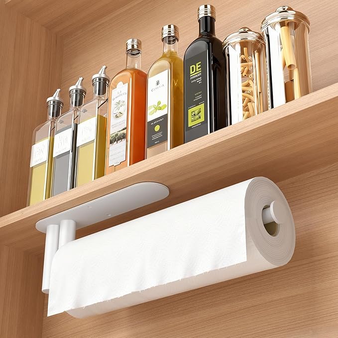 Paper Towel Holder Under Cabinet, 13Inch Self-Adhesive or Wall Paper Towel Holder for Kitchen, Bathroom, RV, White - Image 8