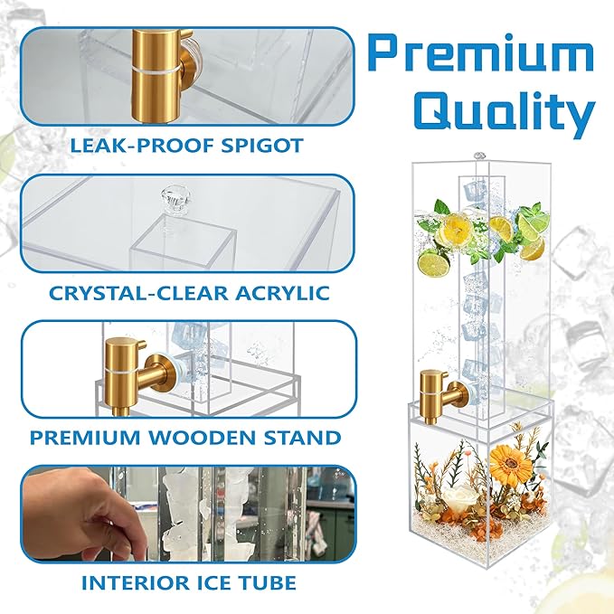 2 Gallon Large Drink Dispenser, Drink Dispenser with Acrylic Stand, Drink Dispensers for Parties with Ice Core, Beverage Dispenser with Airtight Valve for Water, Punch, Juice - Image 4