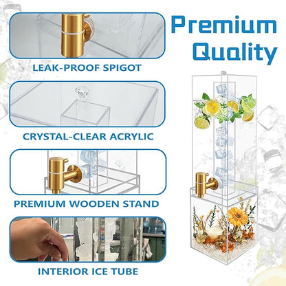 2 Gallon Large Drink Dispenser, Drink Dispenser with Acrylic Stand, Drink Dispensers for Parties with Ice Core, Beverage Dispenser with Airtight Valve for Water, Punch, Juice - Image 4