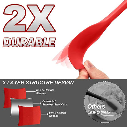 Anaeat 4 Piece Silicone Spatula Set - Seamless One-Pieces Design, Non-Stick Rubber Spatulas Kitchen Scraper for Baking, Cooking, Scraping & Mixing, Heat Resistant & BPA Free & Dishwasher Safe (Red)