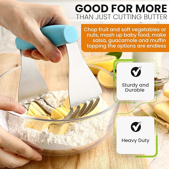 Spring Chef XL Dough Blender Tool For Baking, Heavy Duty Pastry Blender, Stainless Steel Pastry Cutter with Durable Blades, Dough Mixer, Butter Cutter for Easy Mixing, Dishwasher Safe - Aqua Sky - Image 5