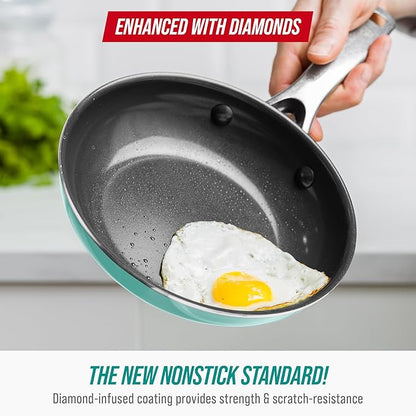 Blue Diamond 8" Nonstick Frying Pan Skillet, Diamond Infused Ceramic PFAS-Free, Dishwasher & Oven Safe, Stay Cool Handle, Durable Non Toxic Metal Utensil Safe, Egg & Omelet Pan, Turquoise - Image 2