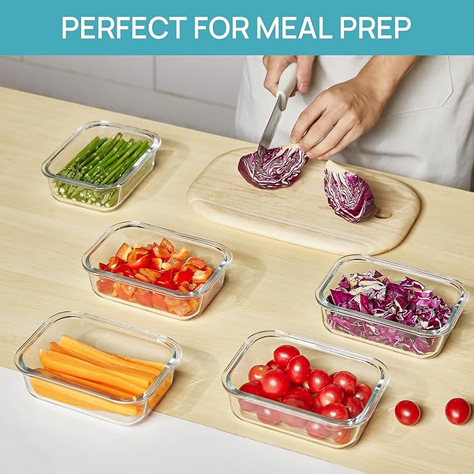 Vtopmart 5Pack 22oz Glass Storage Containers with Lids, Glass Meal Prep Food Container Sets with Snap Airtight Lids for Microwave, Oven, Freezer and Dishwasher, Pink - Image 3