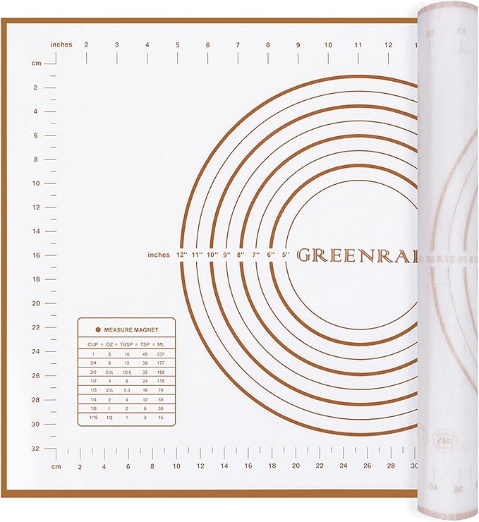 Silicone Pastry Mat Extra Thick Large Non Stick Baking Supplies Kitchen Counter Cooking Rolling Dough Sheet Pie Crust Sourdough Bread Oven Liner with Measurement (L-16''(W)*24''(L), 3#Gold) by GREENRAIN