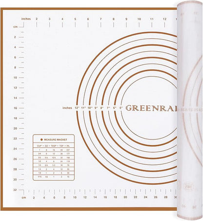 Silicone Pastry Mat Extra Thick Large Non Stick Baking Supplies Kitchen Counter Cooking Rolling Dough Sheet Pie Crust Sourdough Bread Oven Liner with Measurement (L-16''(W)*24''(L), 3#Gold) by GREENRAIN