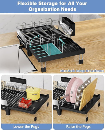 Expandable Dish Drying Rack, Dish Racks for Kitchen Counter, Stainless Steel 304, Flip-Top Retractable Plate, Multi-Directional Adjustable Dish Rack, Space Saving Large Drying Rack Kitchen, Black - Image 4