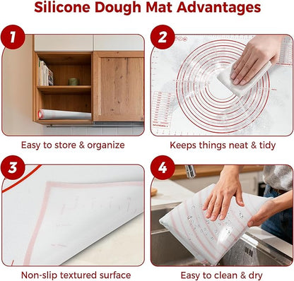 Extra Large Nonstick Silicone Pastry Mat 28x20Inch with Measurements, Food Grade Silicone Baking Mat, Non-Slip Dough Rolling Mat for Counter, Oven Liner, Fondant/Pie Crust/Sourdough Bread Baking