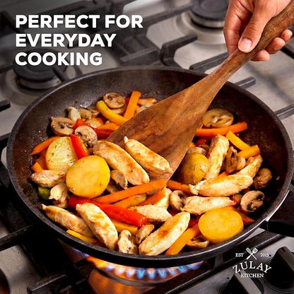 Zulay Kitchen 9-Piece Teak Wood Cooking Utensil Set – Non-Toxic & Non-Stick Safe Wooden Spoons & Kitchen Tools with Comfortable Grip, Smooth Finish Natural Teak – Perfect Kitchen Gift Set - Image 6