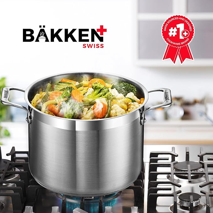 Stainless Steel Stockpot with Lid 5 Quart, Durable 18/8 Stainless Steel, Impact-Bonded Base for Even Heating, Riveted Handles, Oven & All Stove Compatible, Safe Up To 500°F (260°C) - Image 8