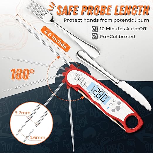 Digital Meat Thermometer, Waterproof Instant Read Food Thermometer for Cooking and Grilling, Kitchen Gadgets, Accessories with Backlight & Calibration for Candy, BBQ Grill, Liquids, Beef, Turkey… - Image 4