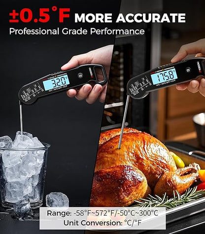 Atogou Meat Thermometer, Professional Food Thermometer, <1 Sec Instant Read, ±0.5℉ Accuracy, Thermocouple Sensor, Waterproof Digital Thermometer for Cooking, BBQ, Grill, Him Dad Birthday Gifts, Black - Image 4