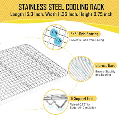 16 Inch Baking Sheet Pan with Cooling Rack Set, Joyfair Stainless Steel Toaster Oven Tray Pans with Grid Racks, Rectangular Bakeware for Cookie/Bacon, Heavy Duty & Rust-free, Dishwasher Safe