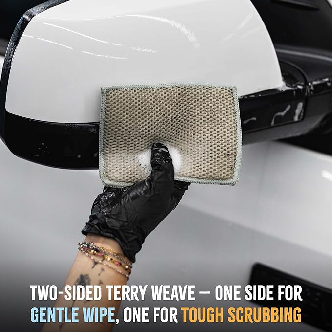 The Rag Company - Jersey Bug Scrubber Pads - Pearl Weave, Easily and Safely Trap Bug Splatter in Sponge, Safe on All Finishes, 4in x 6in, Ice Grey (5-Pack) - Image 8