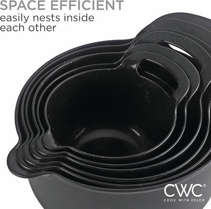 COOK WITH COLOR Nesting Plastic Mixing Bowl Set with Pour Spouts and Handles, Black Speckled, 6 Piece Non-Slip - Image 4