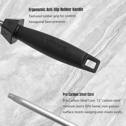 Knife Sharpener Knife Sharpening Rod Honing Steel with 15°-18°-20°Angle Guides Professional Carbon Steel with Black Rubber Grip for Kitchen Chef House Gift 10'' - Image 5