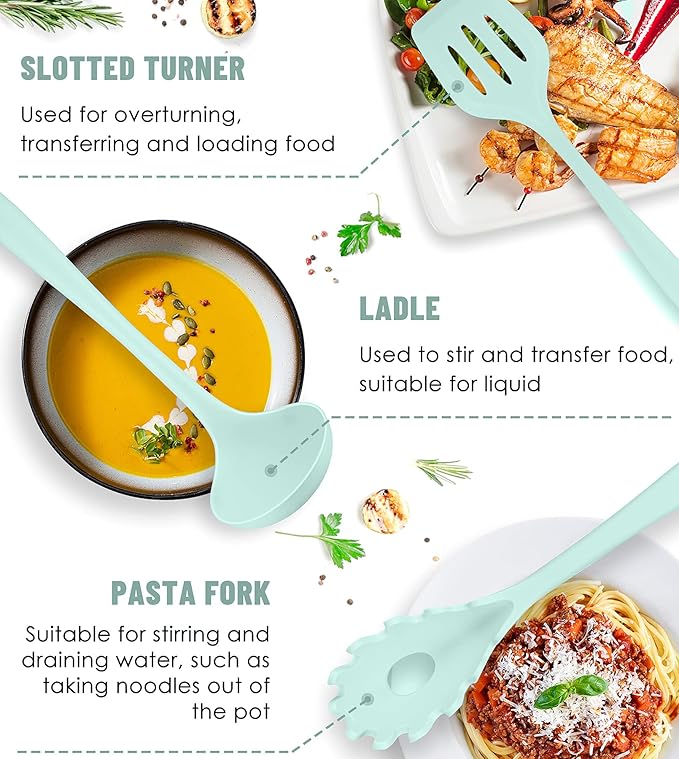 Kitchen Utensils Set-12 Pieces Silicone Cooking Utensils Set (Dishwasher Safe) 392°F Heat Resistant Spatula Set,Kitchen Utensil Set for Nonstick Cookware,Best Kitchen Tools with Holder - Image 4