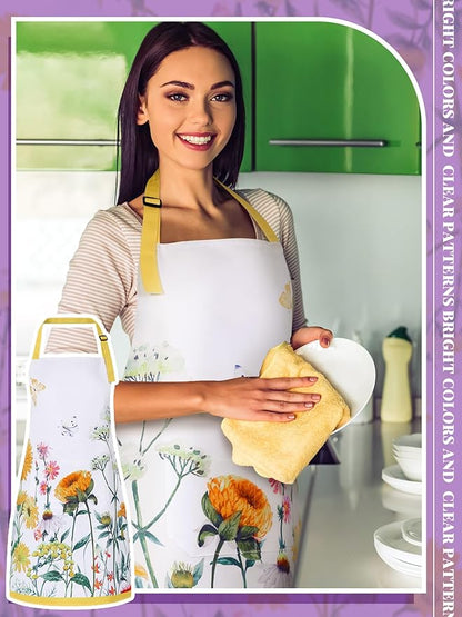 Bencailor 6 Pcs Spring Kitchen Aprons with Pockets Flower Rooster Bee Butterfly Sunflower Summer Aprons Bulk for Women(Multicolored,Spring Floral) - Image 6