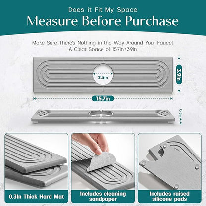 Eormoe Kitchen Sink Faucet Mat - 15.7in Diatomite Sink Protectors for Kitchen Sink, Stone Sink Splash Guard for Kitchen Counter Sink Accessories (Grey, 15.7'' x 3.9'') - Image 5