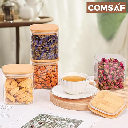 ComSaf 0.7 Qt Glass Food Storage Jars Set of 4, Clear Glass Storage Containers with Lids, Pantry Organization Jar, Spice Jar, Blooming Tea, Coffee and Sugar Container, Small Canister Set for Kitchen - Image 9