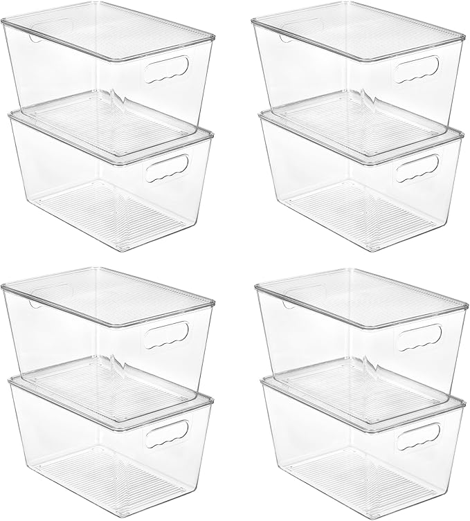Vtopmart 8 Pack Clear Stackable Storage Bins with Lids, Large Plastic Containers with Handle for Pantry Organization and Storage,Perfect for Kitchen, Fridge, Cabinet, Bathroom Organizer by Vtopmart