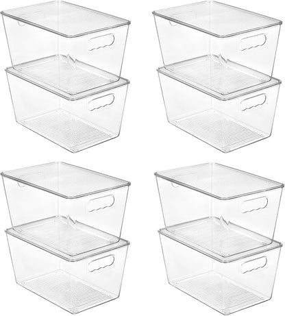 Vtopmart 8 Pack Clear Stackable Storage Bins with Lids, Large Plastic Containers with Handle for Pantry Organization and Storage,Perfect for Kitchen, Fridge, Cabinet, Bathroom Organizer by Vtopmart