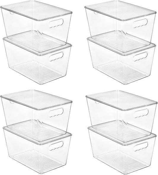 Vtopmart 8 Pack Clear Stackable Storage Bins with Lids, Large Plastic Containers with Handle for Pantry Organization and Storage,Perfect for Kitchen, Fridge, Cabinet, Bathroom Organizer by Vtopmart