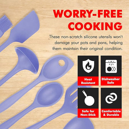 Chef Craft - Premium Silicone Kitchen Tools and Utensils Set, Non-Scratch, Withstands Temperatures up to 450°F, BPA-Free, 7 Piece Cooking Utensils Set, Pastel Blue - Image 3