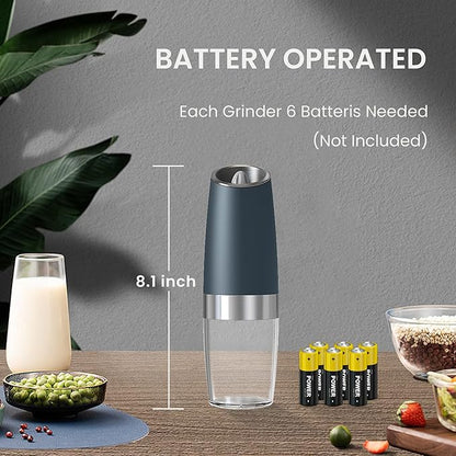 Battery Operated Salt And Pepper Grinder Set with LED Light, Automatic Electric Gravity Salt And Pepper Shakers Set, Each 6 AAA Batteries Needed, Adjustable Roughness, 2 Pack (Grey) - Image 4