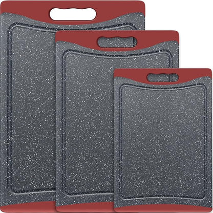 Extra Large Cutting Boards, Plastic Cutting Boards for Kitchen (Set of 3) Cutting Board Set Dishwasher Chopping Board with Juice Grooves Easy-Grip Handles, Red, Empune by Empune