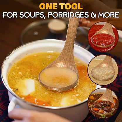 Wooden Ladle for Soup - 10.8x2.8" Deep Bamboo Ladle for Cooking and Serving, Comfortable Grip, Hook-End Handle for Storing - Easy-to-Clean Spoon that Doesn't Conduct Heat - Image 6