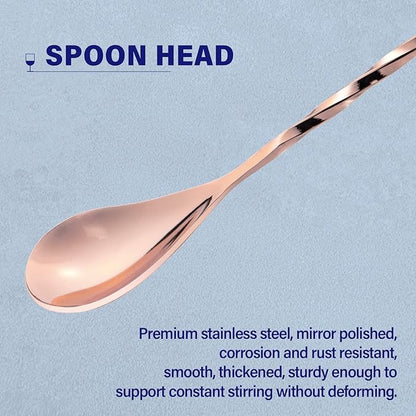 2 Pcs 12 Inches Bar Spoon, Long Handle Mixing Stirrers for Drink, Briout Stainless Steel Bar Cocktail Shaker Spoon, Rose Gold - Image 3
