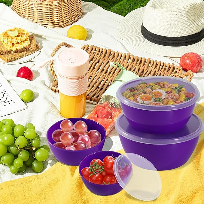4-Piece Classic Plastic Prep Bowls with Lids, Nesting Plastic Small Mixing Bowl Set for Mixing, Baking, Prepping, Cooking and Serving Food, Microwave and Dishwasher Safe (Purple) - Image 7
