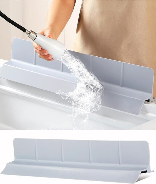Kitchen Sink Splash Guard 23" 18" 30" Self-Draining Silicone Water Guard with High Splash Wall & Strong Suction Cups for Faucet, Countertop & Sink Edge, Keeps Sinks Dry, Dishwasher Safe, Gray