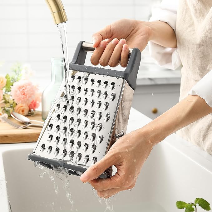 Spring Chef Professional Cheese Grater - Stainless Steel Box Grater for Kitchen, XL Size, 4 Sides - Perfect Shredder for Parmesan Cheese, Carrot, Potato, Ginger - Dishwasher Safe - Gray - Image 8