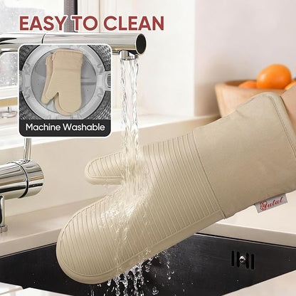 YUTAT Silicone Oven Mitts and Pot Holders Set,High Heat Resistant Up to 500 Degrees,Waterproof Cooking Gloves with Soft Polyester Filling,Kitchen Potholder Set,Khakis,4 Pcs Set - Image 6